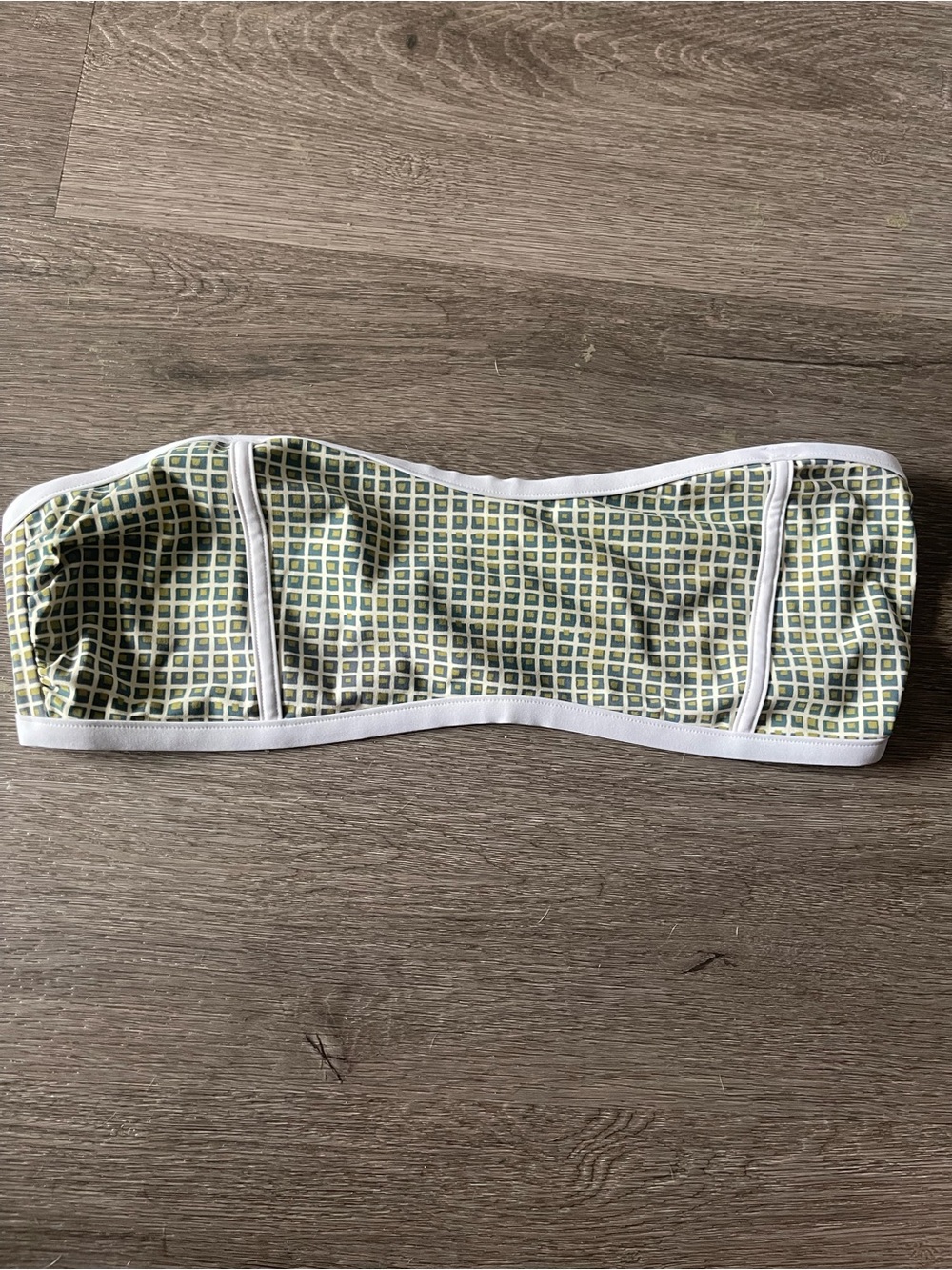Tory Burch White Bandeau with Green and Blue Grid Lining